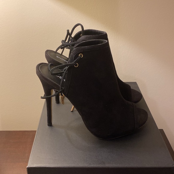 Shoemint Noelle Black Suede Open Toe Lace Back Heels, 8.5 - Picture 4 of 8